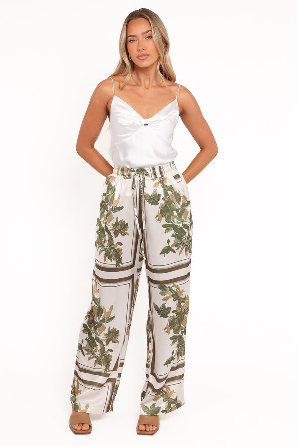 Lara Wide Leg Pants – Olive Print