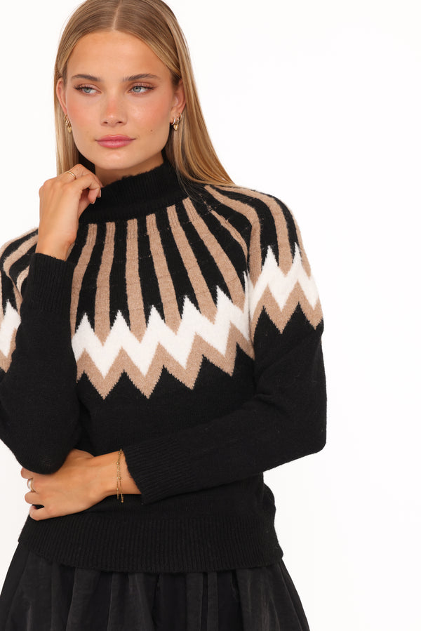 Donner Fairisle Mockneck Sweater - Black - Image 2
