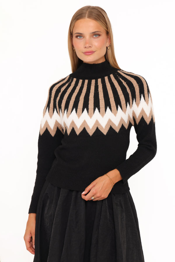 Donner Fairisle Mockneck Sweater – Black