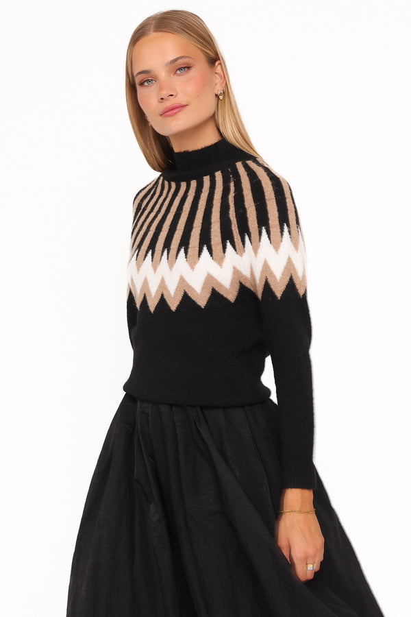 Donner Fairisle Mockneck Sweater - Black - Image 3