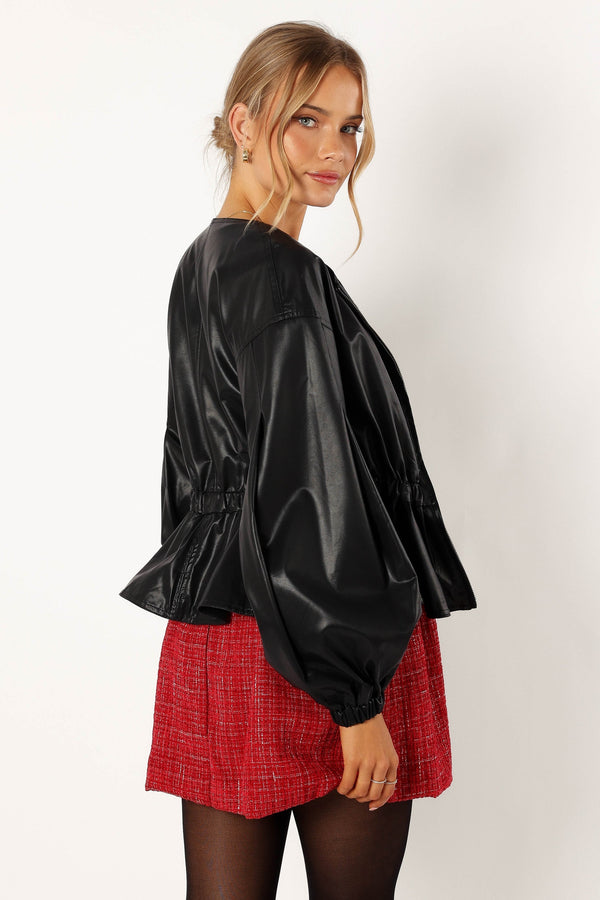 Ivanna Faux Leather Puff Sleeve Jacket – Black