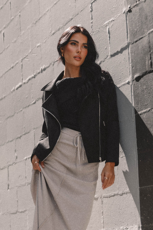 Spencer Faux Suede Moto Jacket – Black