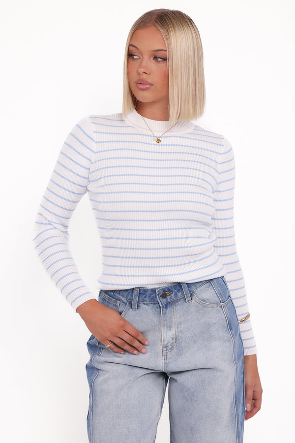 Stacie Ribbed Knit Top – Light Blue Stripe