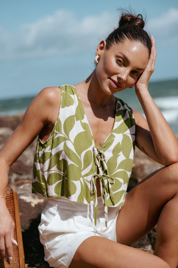 Valia Tie Top – Green Floral